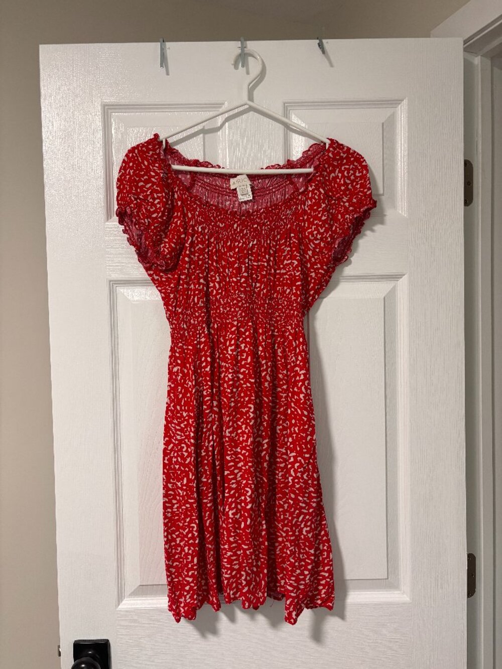 Red Smocked Babydoll Dress | Cottagecore Puff Sleeve Midi Dress (Size 8)